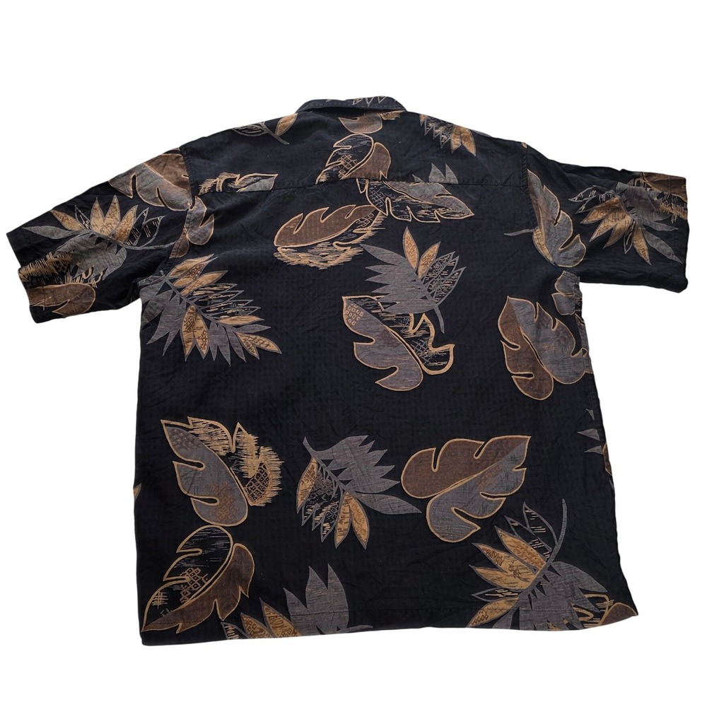 Vintage 90's Tori Richard Honolulu Silk Aloha Shirt L Black Leaf Jacquaro Luxe - Picture 5 of 13